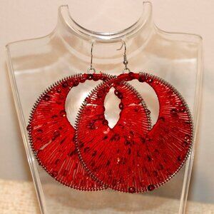 3" Silk Thread and Sequins Wrapped Extra Large Hoop Earrings